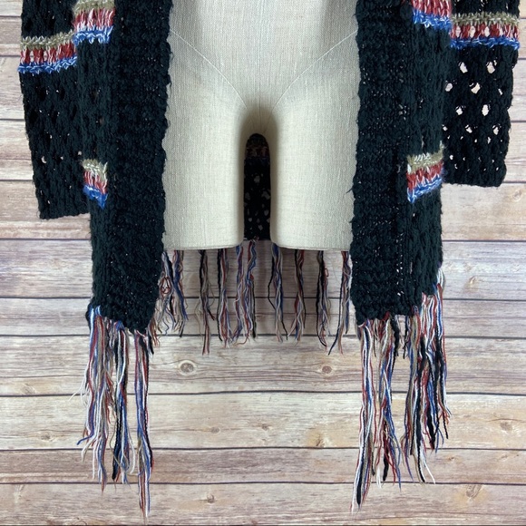 Love Tree Hooded Cardigan Long Macrame Fringe Open Knit Colorful Stripe Sweater - Picture 2 of 12